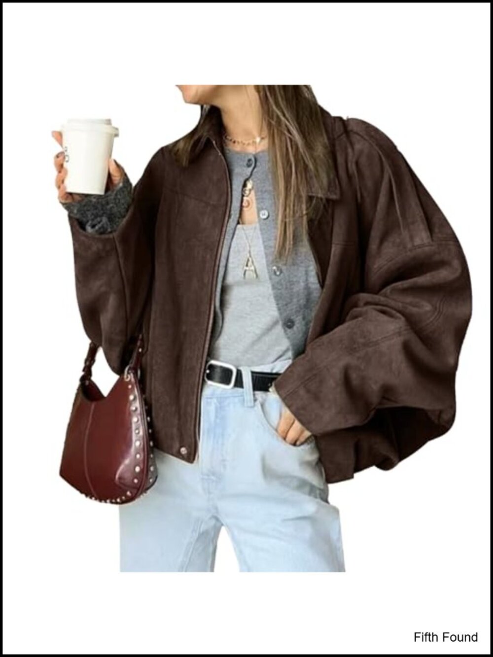 Faux Suede Bomber Jacket Zipper Pilot Coat Casual Lapel Oversized Long Sleeve